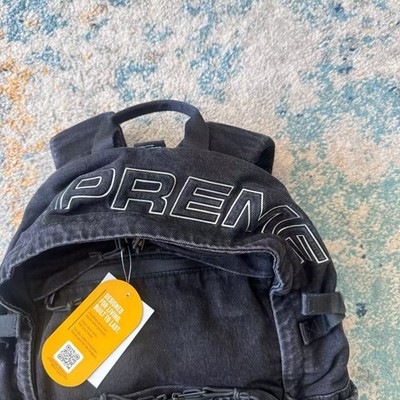 SUPREME FW25 DENIM BACKPACK BLACK INDIGO WHITE 3M LOGO 23L 19.3