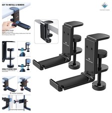 2 Pack Foldable Under Desk Headphone Stand Hook Clamp with Cable Clip