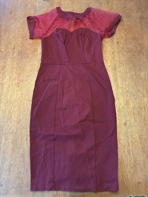 Unique Vintage Burgundy Pencil Dress Sweetheart Neck Size Medium 6/8