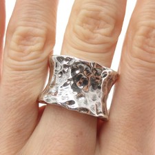 925 Sterling Silver Vintage Modernist Hammered Oxidized Wide Ring Size 7.25