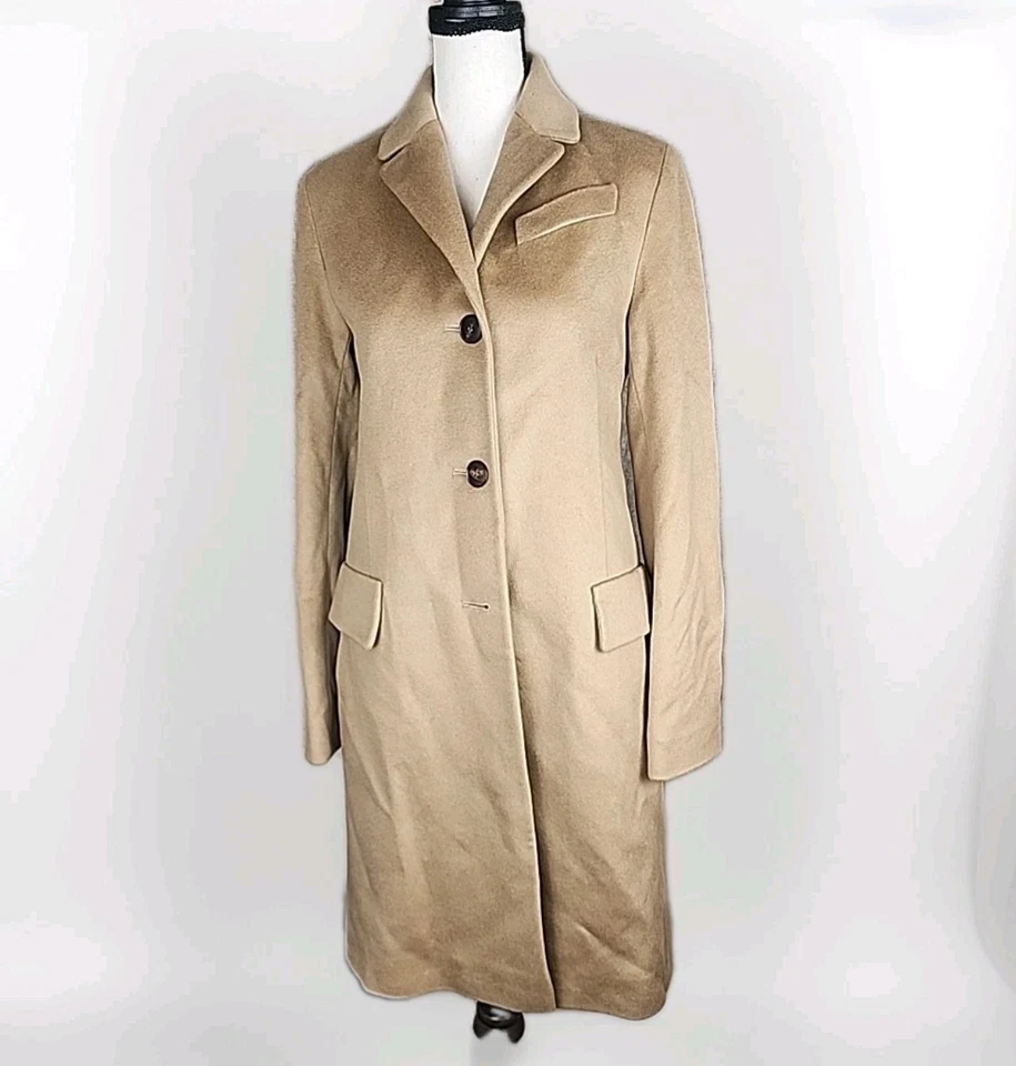 Abrigo Fleurette Mujer 100% Cachemira Largo Largo Completo Marrón Camel Beige Talla 0 Foto 2 de 4