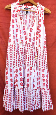 Chelsea & Theodore White & Red Floral Tiered Sleeveless Dress 1X Romantic Boho