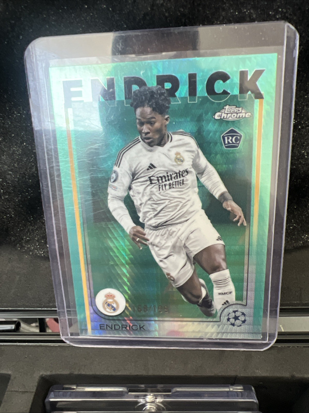 Endrick 2024-25 Topps Chrome UEFA Aqua Prism Refractor 168/199 RC #100