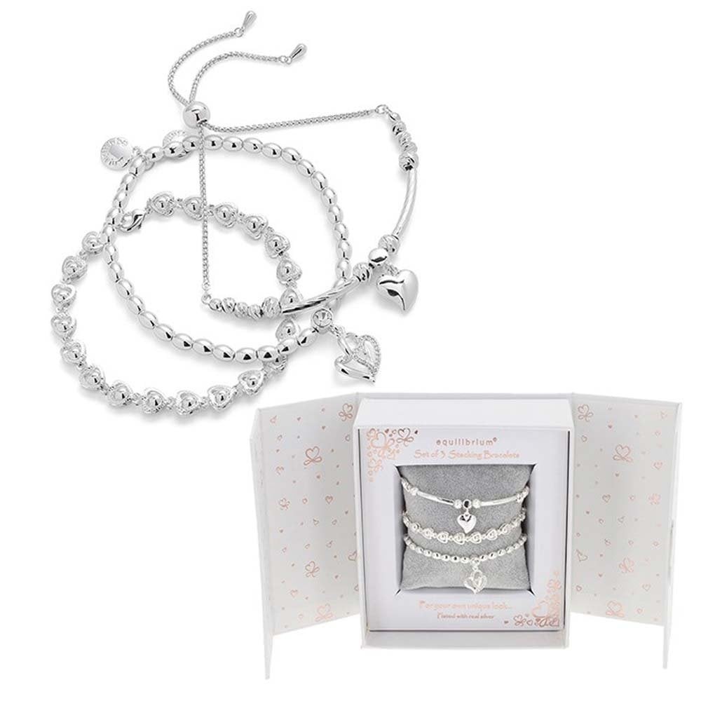 Equilibrium Gift Set of 3 Stacking Glam Heart Bracelets 359495