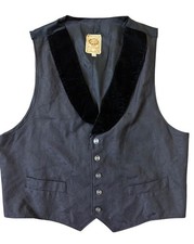 Wah Maker VTG Western Frontier Vest Mens Large Black Velvet Shawl Ornate Button