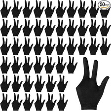 50 Pcs 3 Finger Billiard Pool Gloves, Black Nylon for Men Women