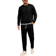 Men Tracksuit 2 Piece Long Sleeve Pullover Outfits Casual Sweatshirt Jogging ...