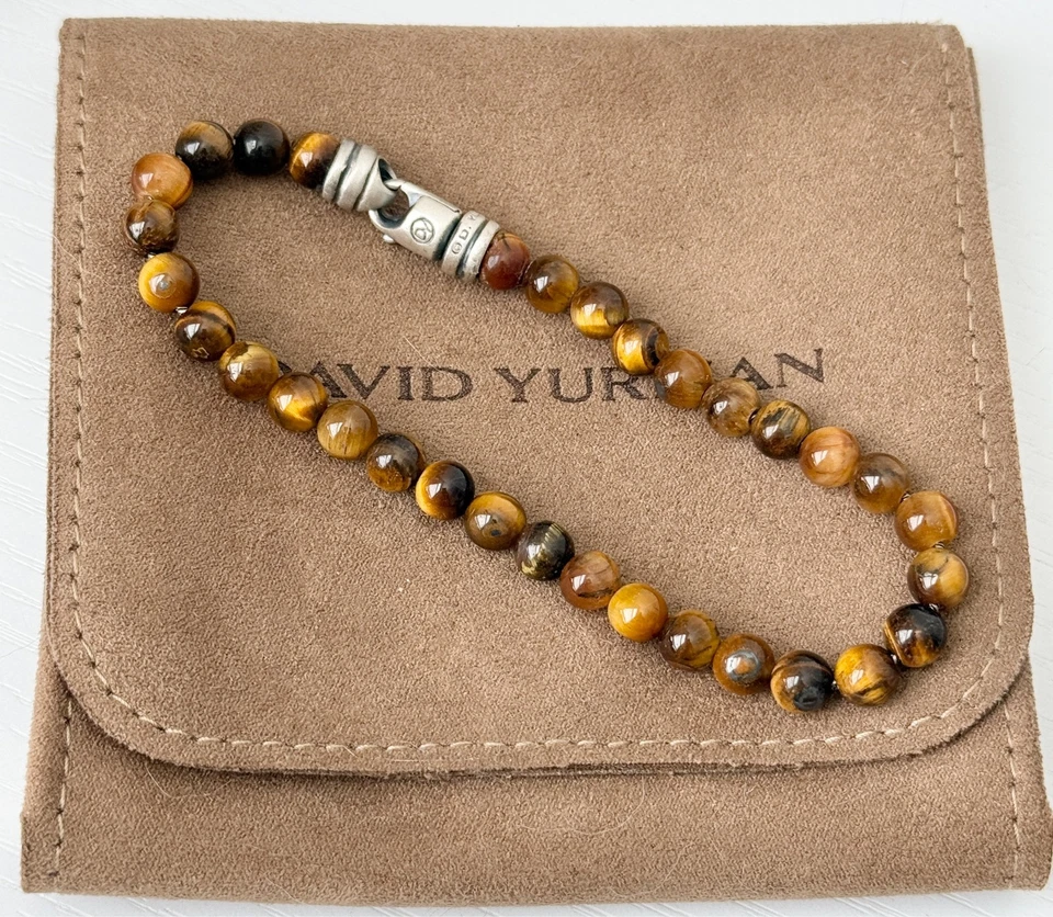 Браслет с духовными бусинами David Yurman мужской из чистого серебра 6 мм тигровый глаз - Изображение 2 из 4