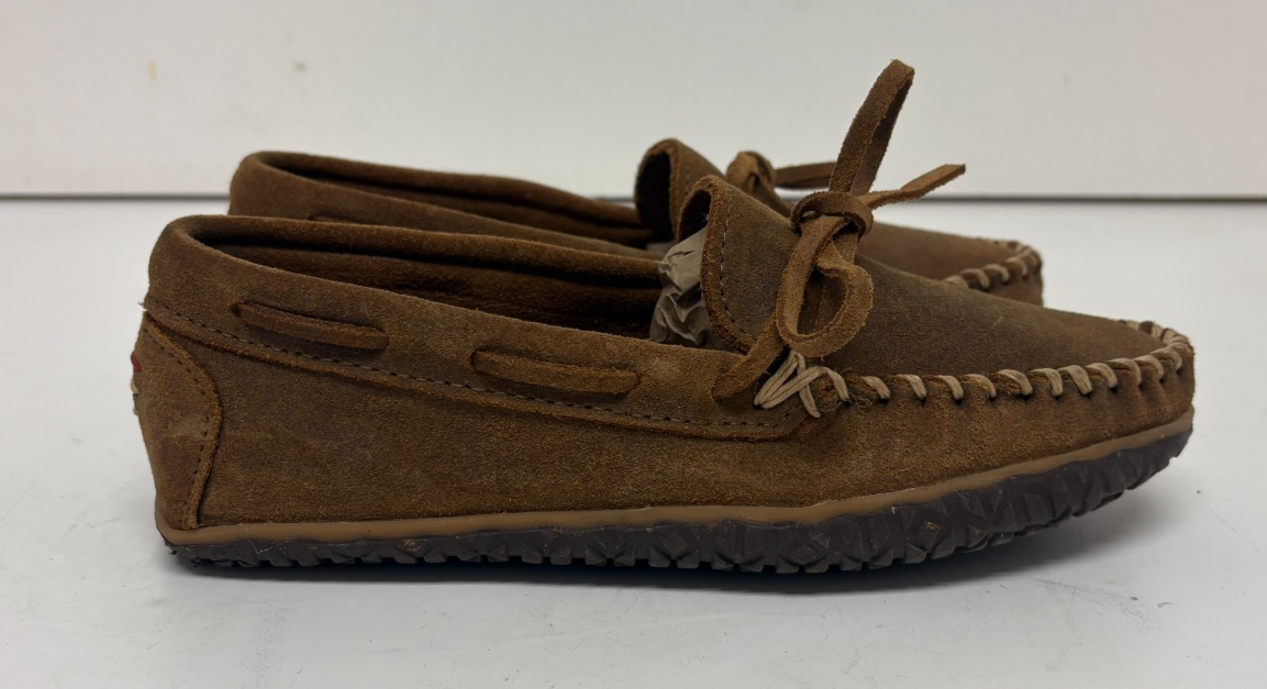 Minnetonka Moccasin Tie Tread Brown Suede Leather Men display picture 3