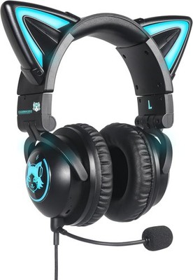 Gaming Headset mit Katzenohren | LED RGB | Mikrofon | Over-Ear Kopfhörer Schwarz