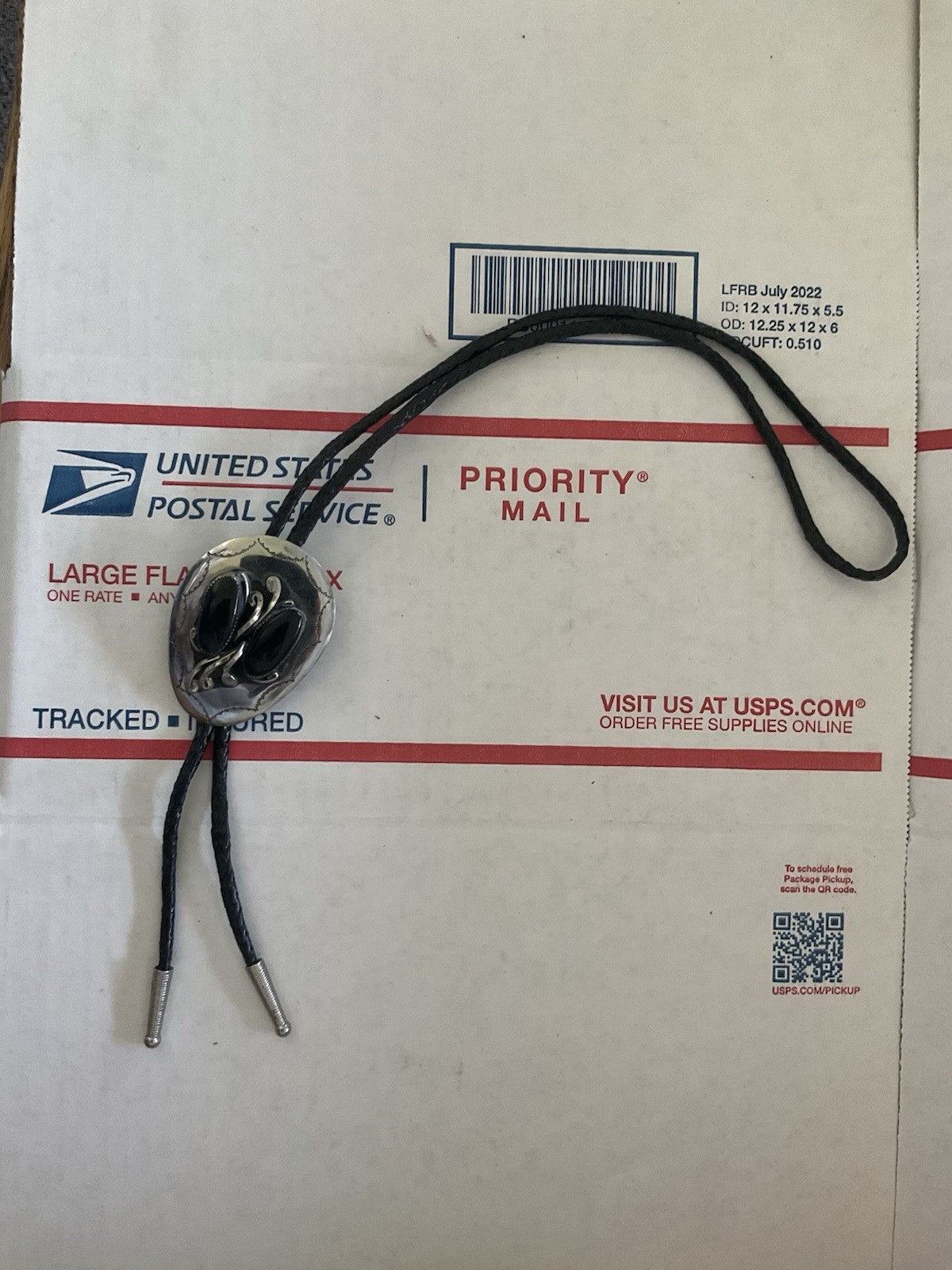 Black Silver Bolo Tie Adjustable Asymmetrical Wes… - image 1