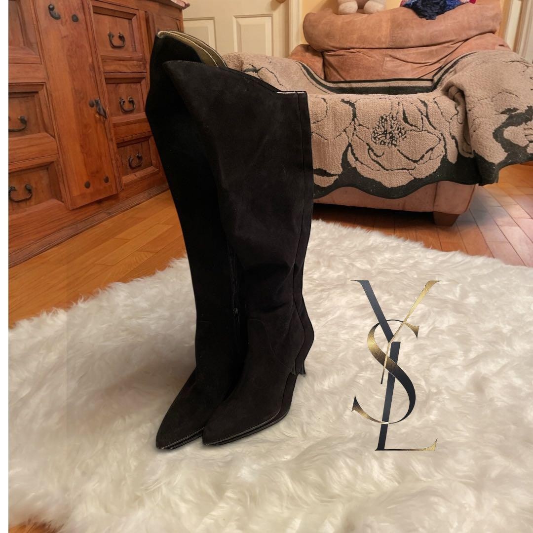 Saint Laurent Long Boots Shoes EU 37 US 7 Suede Black Authentic thumbnail 24