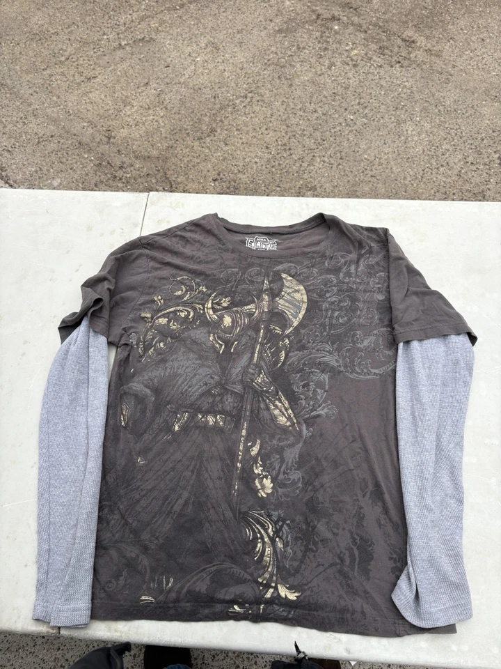 Camisa térmica grande Y2K MMA Elite Cyber Goth Grunge patinador en capas  Foto 2 de 4