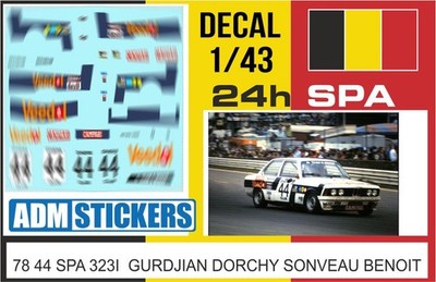 78 44 DECAL 1/43 24h Spa 1978 44 Bmw 323i Gurdjian Dorchy Sonveau Benoit