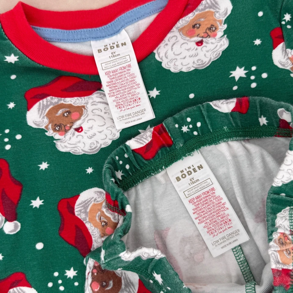 MINI BODEN Green Santa Clause Holiday Pj Set Pajamas Lounge Size 6Y - Image 2 of 3