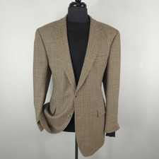 Jos A Bank Blazer Mens 43L Brown Wool Cashmere Glen Plaid Sport Coat Jacket