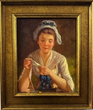 Contemporary Painting : Girl Reading A Letter , Oil On Canvas , Framed