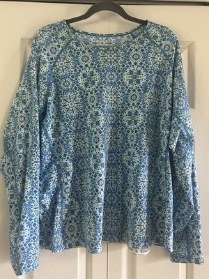 Coolibar Women's Shirt 50 UPF Swim Rash Guard Size L/XL Blue Geometric Top