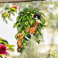 Custom Cat Breed Suncatcher, Tuxedo Cat Sleeping in Pothos Plant Suncatcher