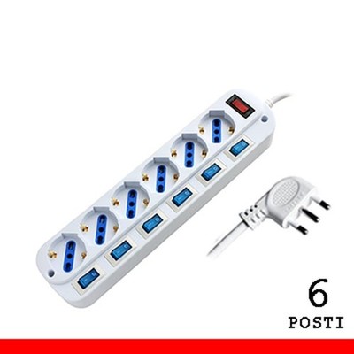MULTIPRESA 6 POSTI PRESA BIPASSO/SCHUKO CON SPINA 16A CON INTERRUTTORI MULTIPLI