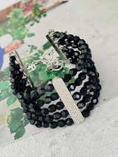 Christian Dior by John Galliano 2002 Layers Black Beads Crystal Bracelet, Silver