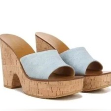 Veronica Beard Paulita denim platform wedge sandal vista blue NWT US8.5