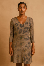 Pretty Woman USA S/M Wrinkle Free 3/4 Sleeve Bodycon Stretch Peacock Dress NG22