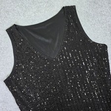 Women's Size Medium Black Sequin V-Neck Sleeveless Top Party Holiday Tank