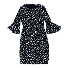 Chaps Ralph Lauren Women's Faux Wrap Black And White Leaf Print Dress Size Small