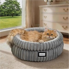 Cat Bed Round Plush Faux Fur Washable Indoor with Non-Slip Bottom for Kittens