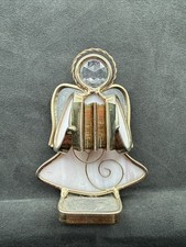 VTG Handmade White Stained Glass  Metal Standing Choir Angel Christmas Singing