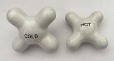 2 Antique  Porcelain Cross Hot/Cold Handles Sink / Tub Bathroom Faucets Knobs
