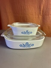 Vintage Corning Ware Cornflower BLUE 1970's 2 Piece Set AS IS