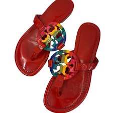 Tory Burch Sandals Ruby Red Rainbow Patented Leather Miller Sandals Size 5.5