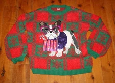 Holiday Time UGLY CHRISTMAS SWEATER Red PUG French BULLDOG Size Small NICE