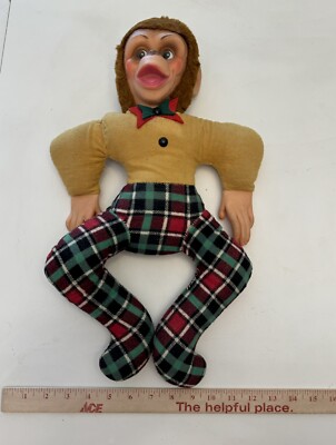 Vintage  19  1950s Rubber Face Stuffed Plush Monkey Ape Chimp Plaid Pants