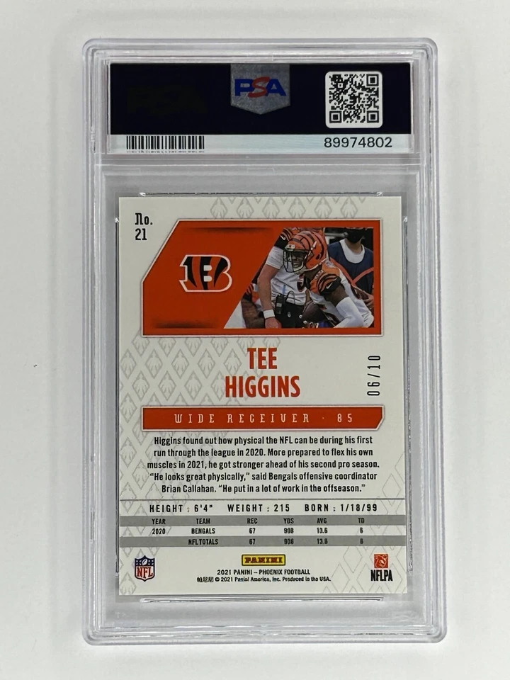 Tee Higgins 2021 Panini Phoenix #21 Black Lazer Prizm #6/10 PSA 9 Mint - Image 2 of 2
