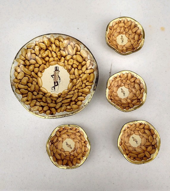 Retro Old Vintage Planters MR PEANUT Nut Serving Dishes 5 Piece Tin Bowl Set eBay
