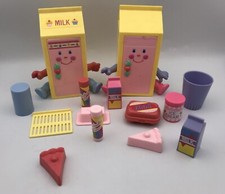 Cherry Merry Muffin MILK CARTON FRIDGE Playset Food Lot 1988 Lot Vintage Mattel