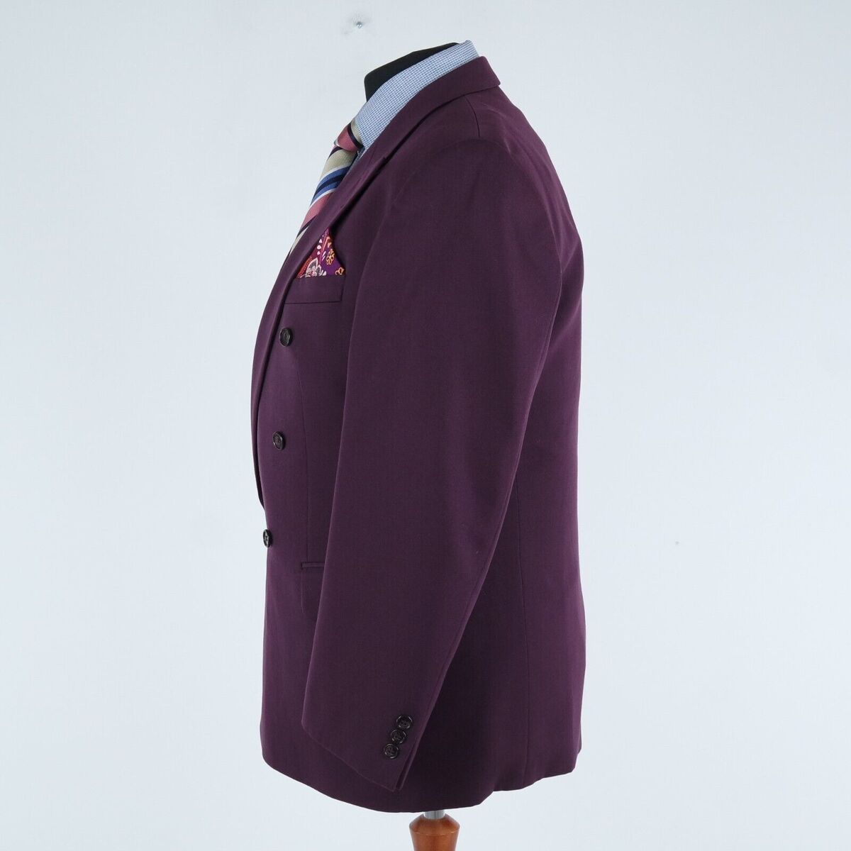 Mens Double Breasted Sport Coat 44S US Size K.RICCARDO Purple Wool Blazer  Jacket