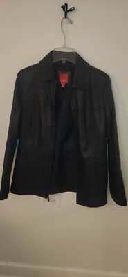 Esprit Black Leather Jacket Size M Pre-owned