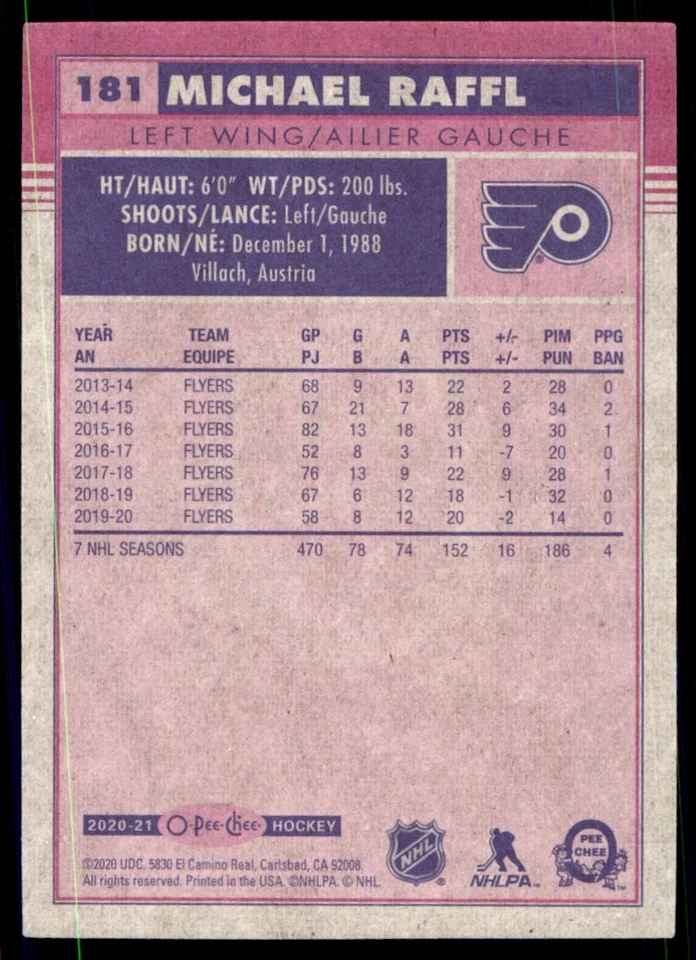 2020-21 O-Pee-Chee Retro Michael Raffl Philadelphia Flyers #181 - Image 2 of 2