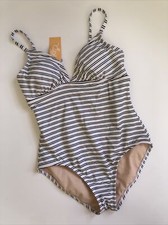 Women's High Coverage One Piece Swimsuit - Kona Sol White/Blue Stripe M 35