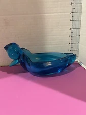 Vintage Art Glass DUCK  Ashtray Pin Tray Indiana Glass TURQUOISE BLUE 9" Heavy