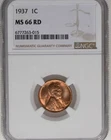 1937 Lincoln Wheat Cent MS 66 RD