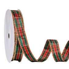 Christmas Gingham Ribbon 5/8 Inch Traditional Tartan Woven Edge Plaid Ribbon ...