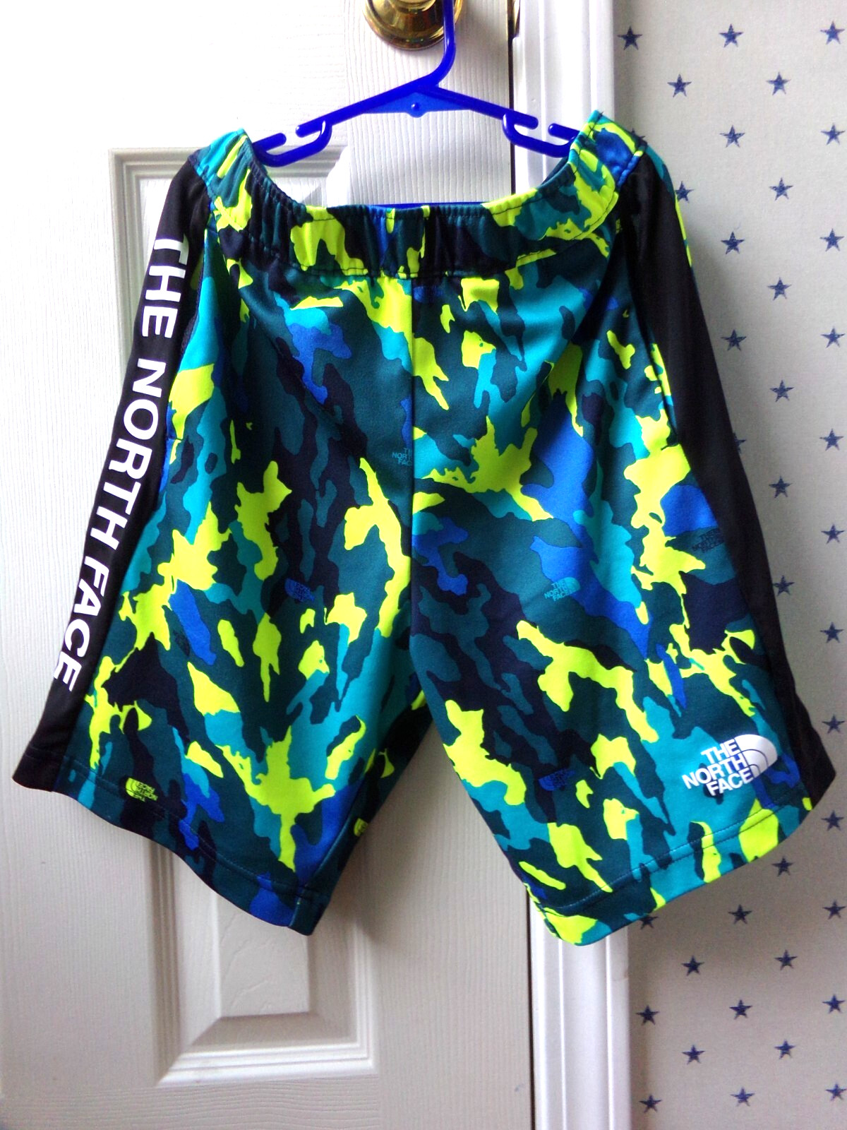 Boys NORTH FACE Shorts XL FLASHDRY Athletic Camo Blue Colorful Size 14-16  CLEAN thumbnail 2