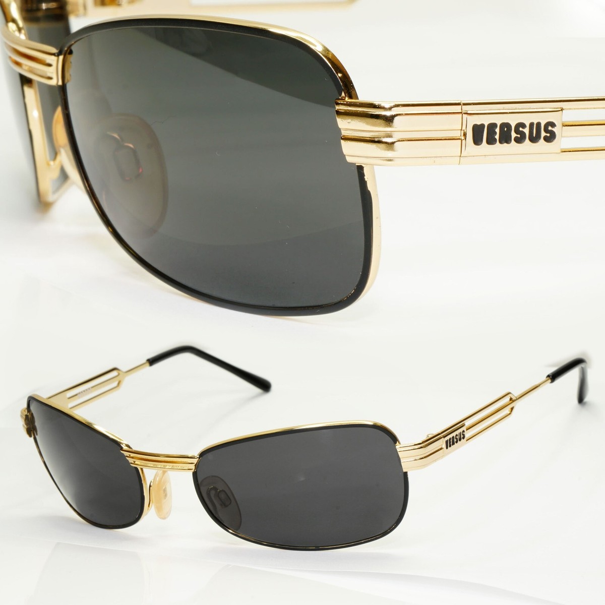 Versus 1996 by Gianni Versace Vintage Gold Black Sunglasses MOD