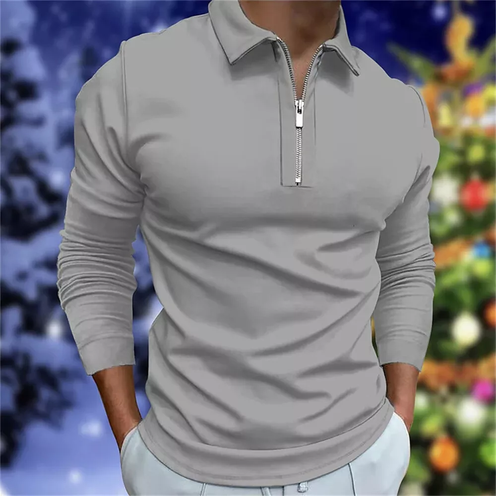 Men's Long Sleeve Fashion POLO Shirt Classic Zipper Casual Slim Shirts