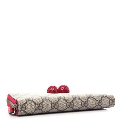 Gucci Cherry Leather Long Wallet Zip Canvas Cherrie GG Fruit Italy